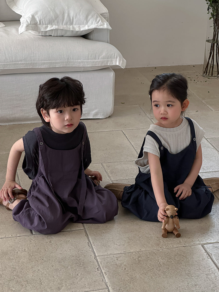 Jiaye Children's Products2025Children's Summer Thin Solid Color Cotton Overalls Boys and Girls Loose Stylish Lantern Pants