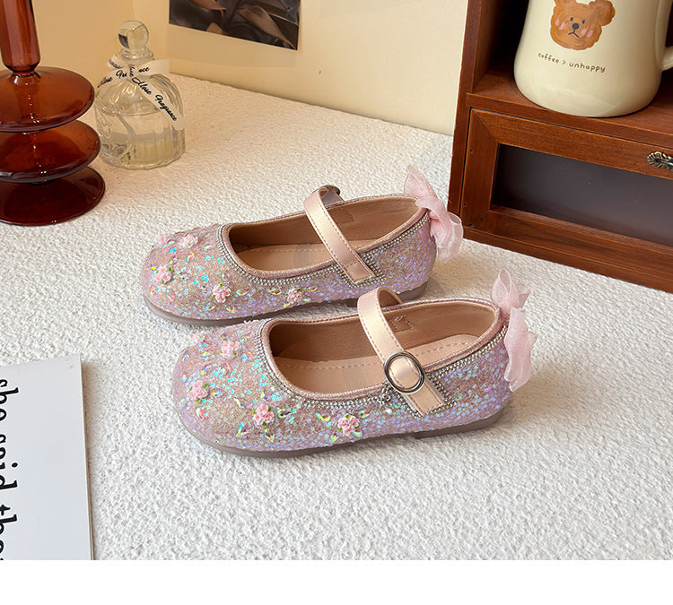 Princess shoes for girls2025Spring New Children's Crystal Shoes for Girls, Soft Sole Leather Shoes to Match Dresses, Spring Edition
