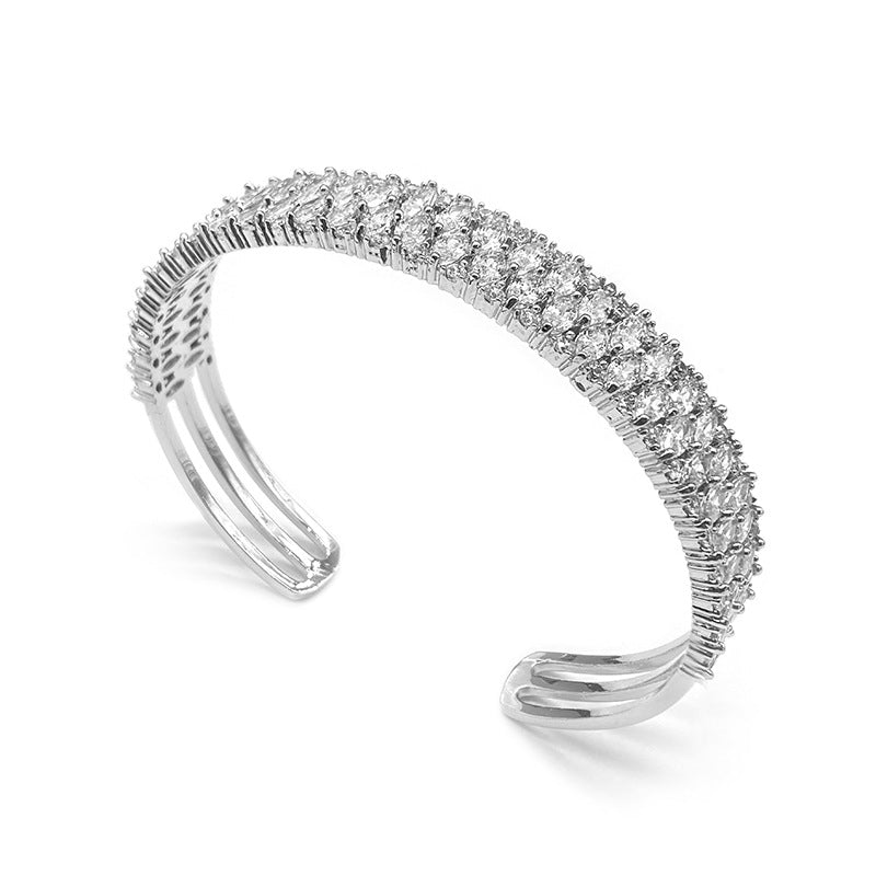 White gold Full Diamond Wide Band Row Diamond Bracelet Ring Narrow Band Simple Fashion Versatile Evening Party party Bracelet