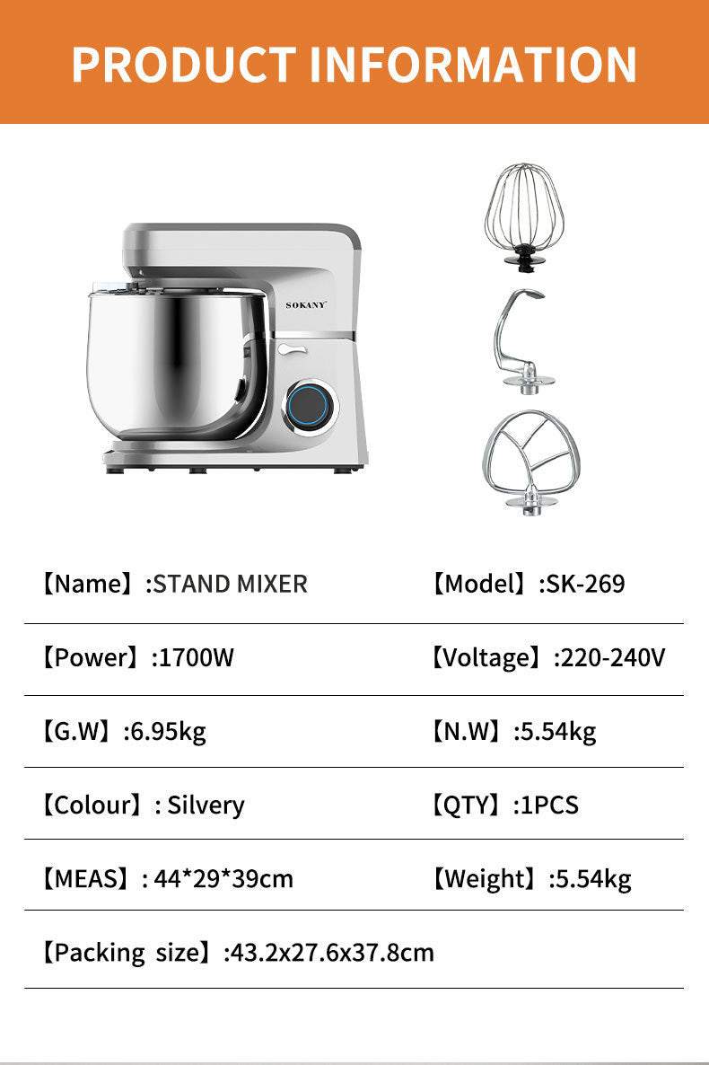 Export Stainless Steel11L Dough Mixer Household Dough Kneading Machine Chef Machine Egg Beater Stand Mixer 269