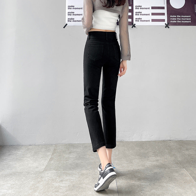 High Waist Gray Small Straight Jeans Women's Spring Clothes2025New Year's Slimming Asymmetric Cigarette Pants Nine-Tenths Length for Petite Figures
