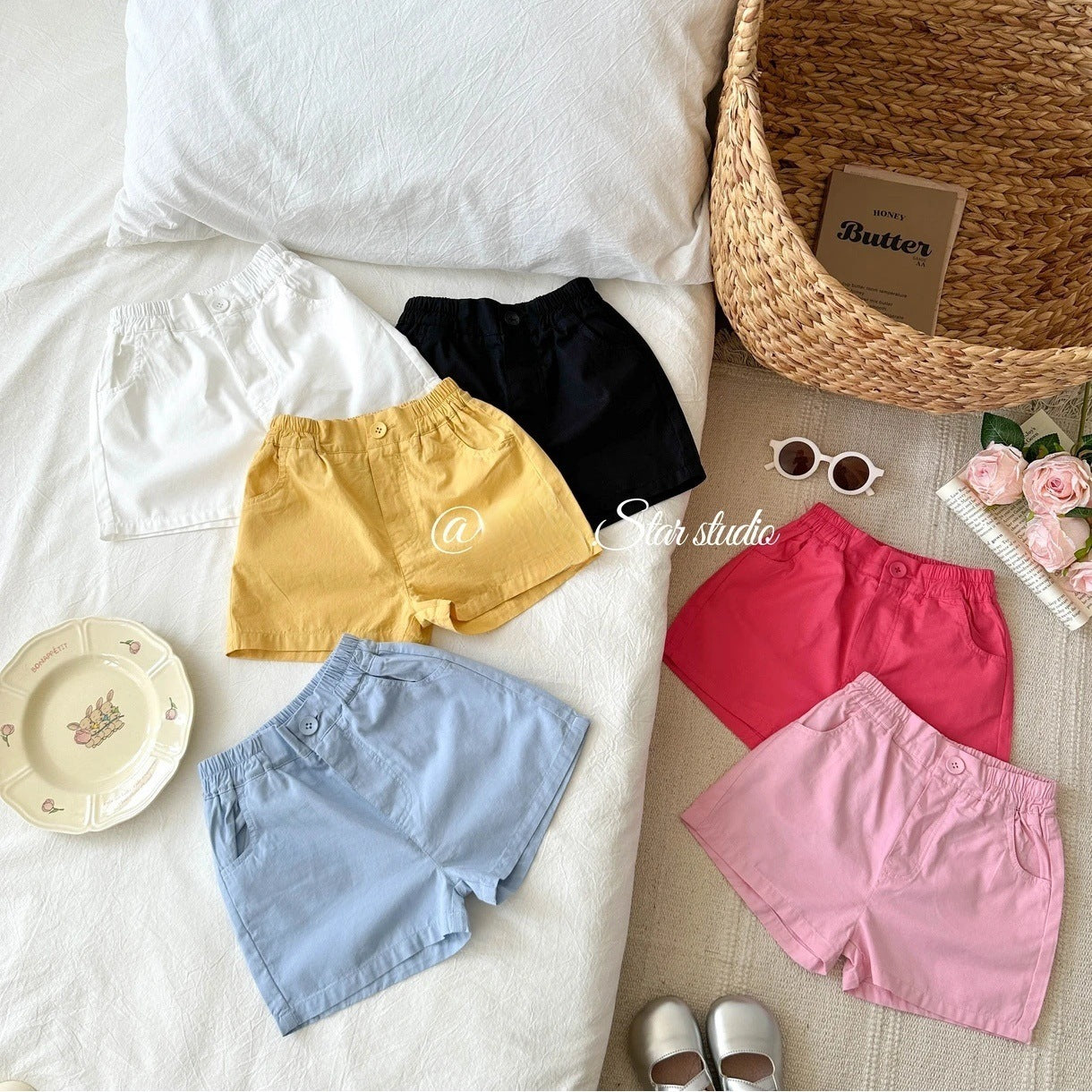 【Little Salted Lemon Seven】Summer New Korean Style Girls' Casual Cute Children's Shorts Baby Solid Color Five-Point Shorts Trendy