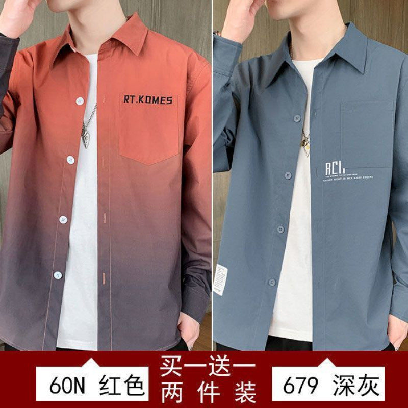 Gradient Long Sleeve Shirt for Men, Spring and Summer Loose Thin Jacket, Korean Style Trendy Casual ins Fashion Brand Sunscreen Shirt