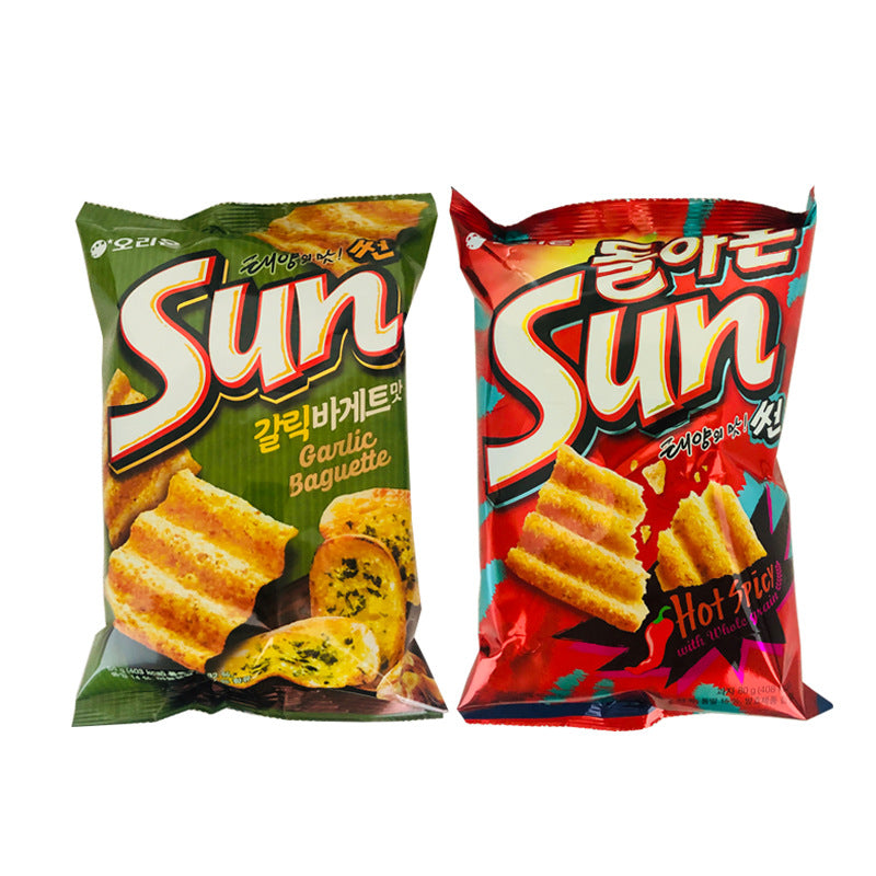 Korean Imported Orion sun Sun Corn Chips Wavy Crispy Potato Chips70g Office Leisure Snacks