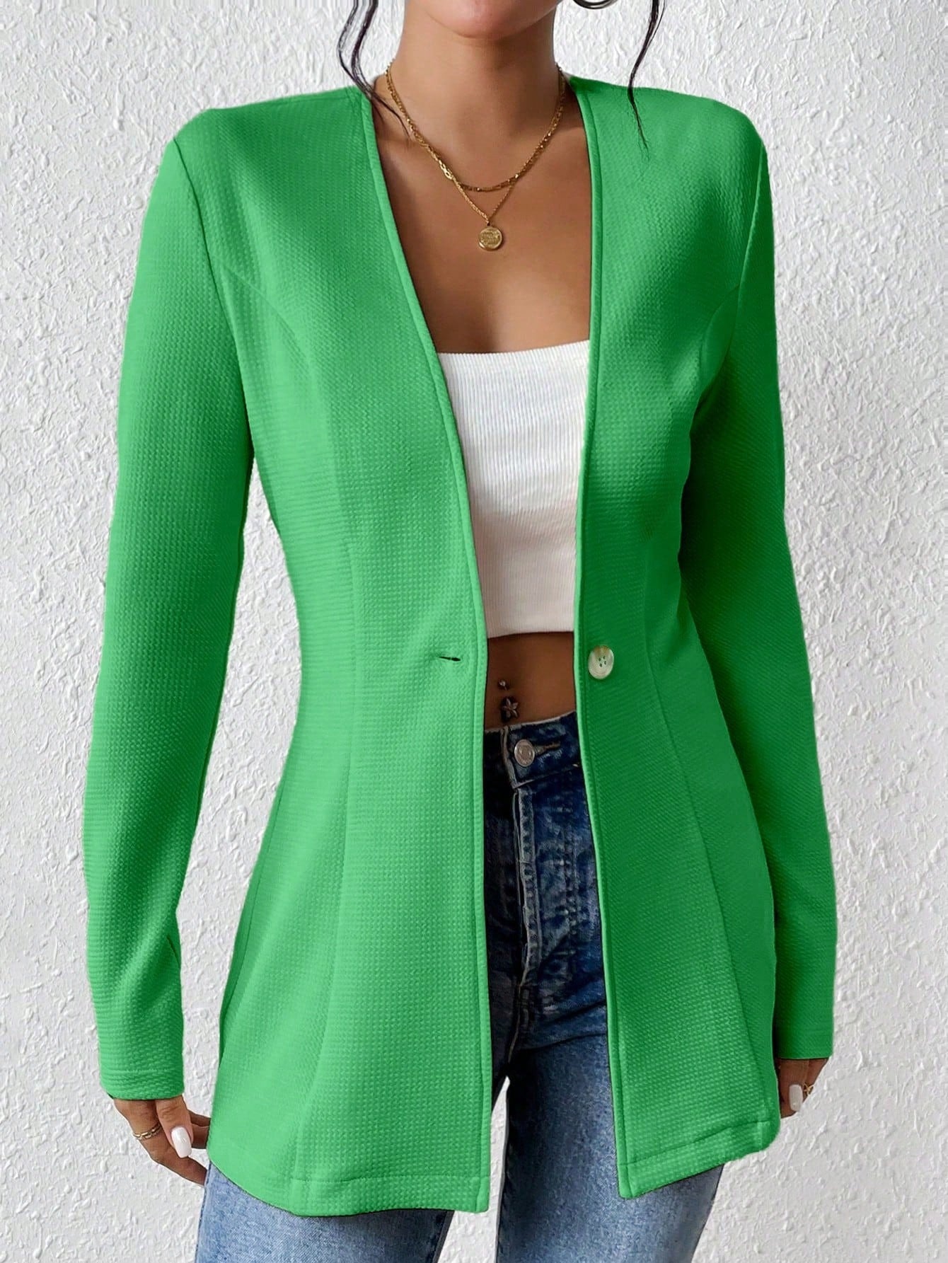 2025New Korean Fashion Style from Amazon Europe and America V Single Button Solid Color Long Sleeve Blazer