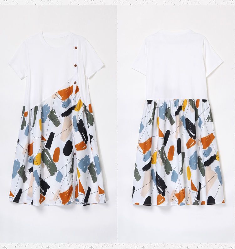 Summer Plus Size Fashion Patchwork Dress2025New Loose Slimming Belly-Covering Age-Reducing Elegant Fake Two-Piece Dress