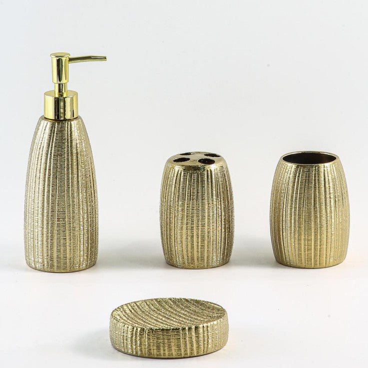 Modern Ceramic Bathroom Set Four-Piece Set Bathroom Lotion Bottle Press Hand Sanitizer Bottle Mouthwash Cup Toothbrush Holder Soap Dish