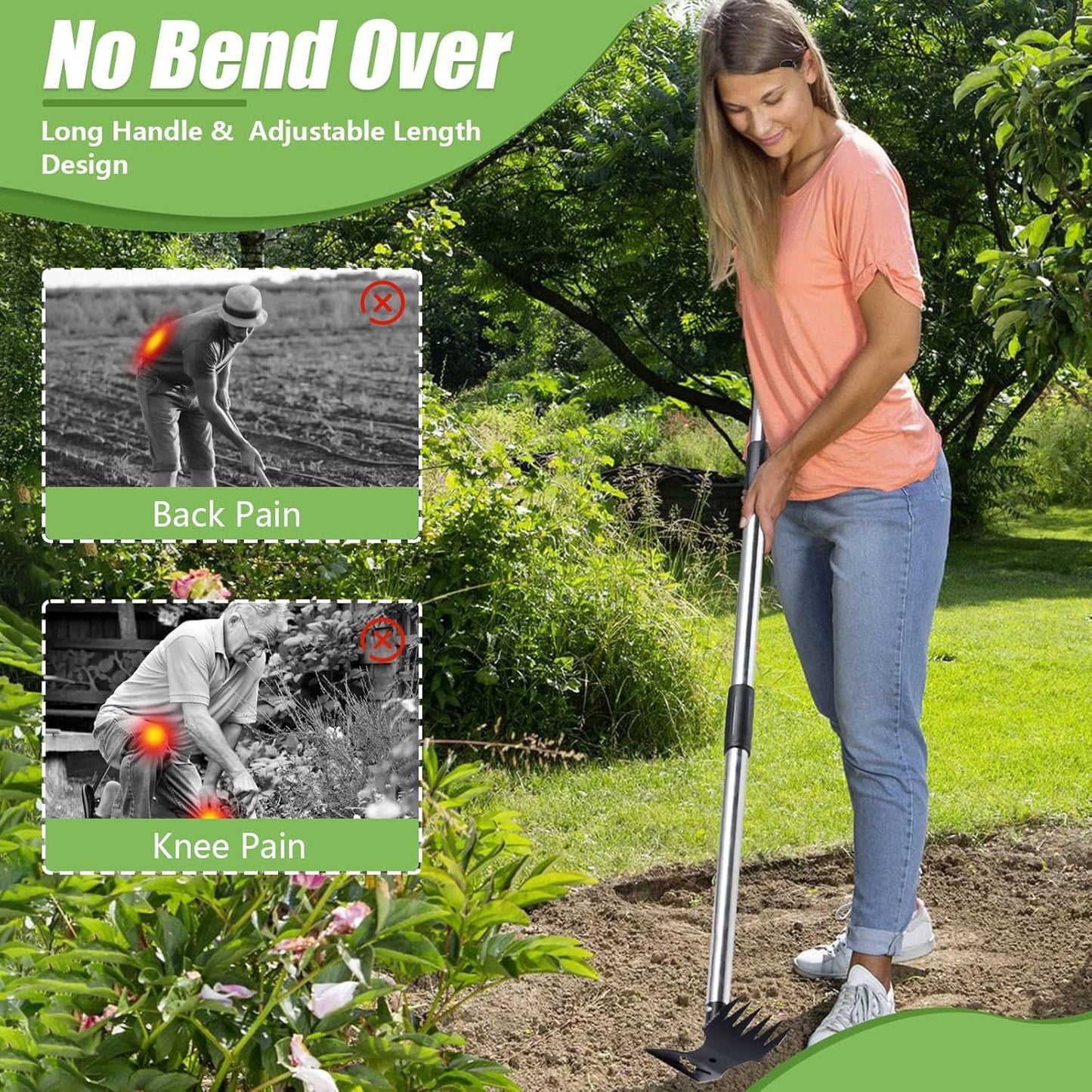 Multifunctional Hoe and Weeding Shovel Dual-purpose Tool Farmland Soil Loosening and Weeding Tool Garden Tools for Ditching and Raised Beds