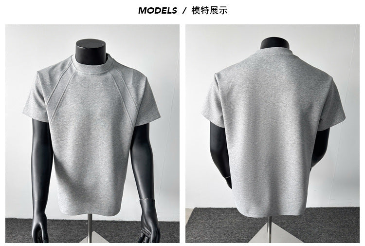 cleanfit American Style Heavyweight Deconstructed Short Sleeve Men's Summer boxy Version T T-shirt Air Layer Patchwork Gray Top