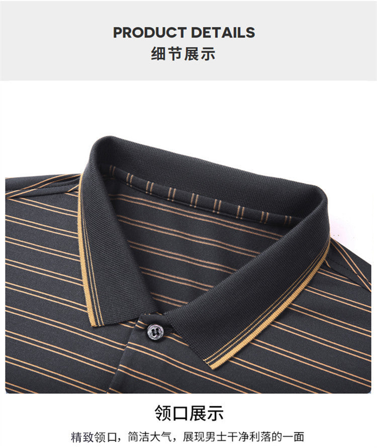 Autumn Men's Long Sleeve Cotton t Shirt for Middle-aged Dad Autumn Outfit with Turn-down Collar and Stripes POLO Base Layer Shirt T Grandpa's clothes