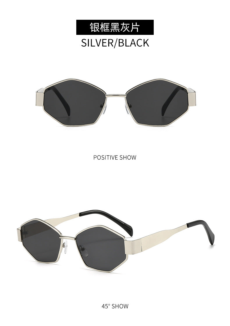 Cross-Border New Diamond-Shaped Glasses Arc de Triomphe Fashion Internet Celebrity Sunglasses Metal Small Frame Polygonal Sunshade Sunglasses