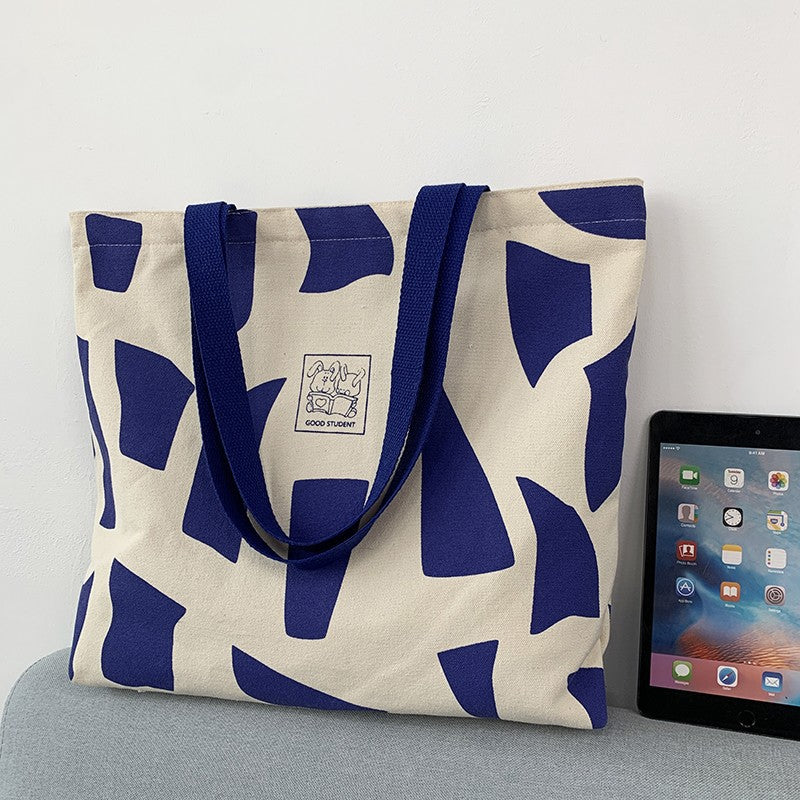 Canvas bag for women, single shoulder, suitable for college students to carry books ins Korean Style Zippered Artistic Design Handheld Canvas Bag