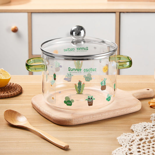 Creative Bear Double Ear Soup Pot Striped Pot Glass Transparent Health Pot Electric Ceramic Stove Heatable Instant Noodle Bowl Milk Pot
