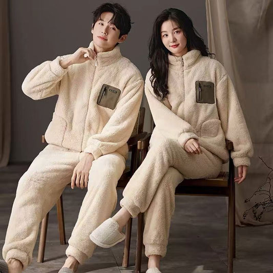 New Warm Coral Fleece Couple Set Pajamas Winter Plus Size Thickened Set Homewear