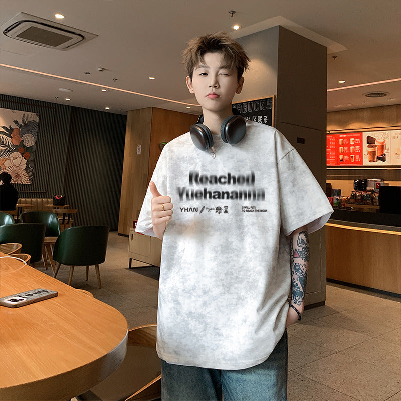 Tie-dye Short Sleeve Men's Style t American Style Summer T-Shirt2025New Cotton Youth High Street Trendy Cool Style