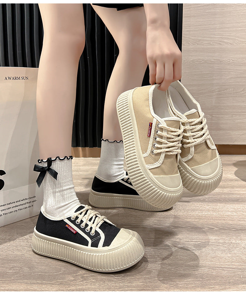 Summer New Trendy Women's Shoes Korean Style Canvas Shoes Thick Sole Loafers Fashion ins White Sneakers Platform Shoes Soft Sole