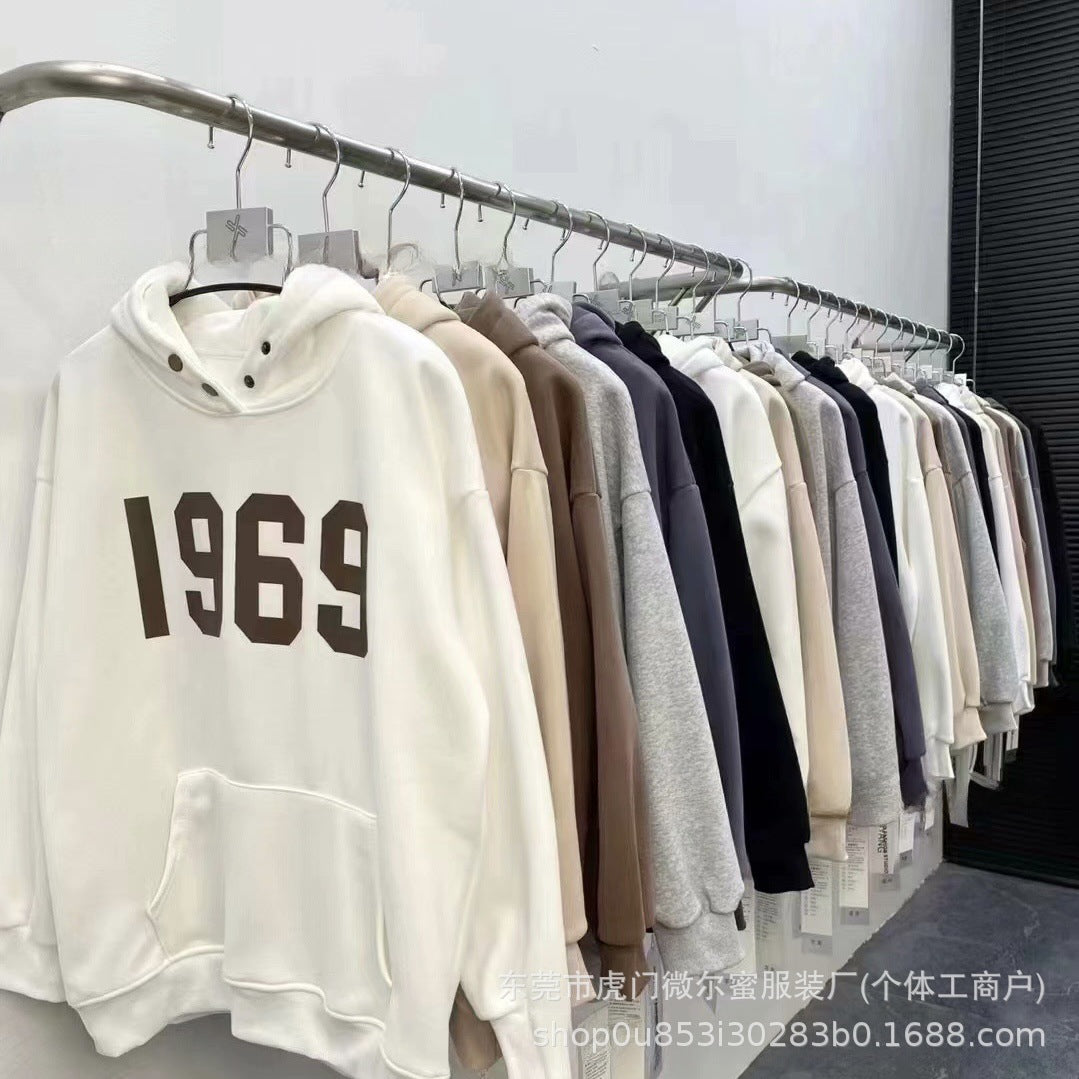 American Style Fleece-Lined Thickened Autumn Winter New Hooded Sweatshirt for Women Korean Version Plus Size Loose Coat Student Couple Outfit