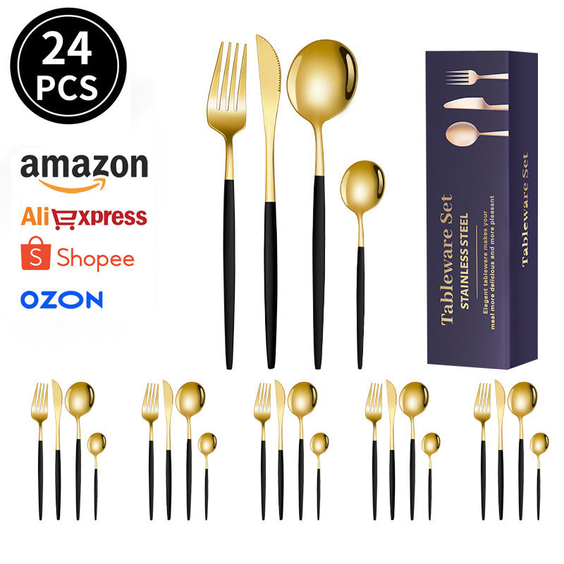 spoon Jieyang Manufacturer Wholesale Cross-Border Stainless Steel Tableware Set24Set Household Cutlery and Utensils