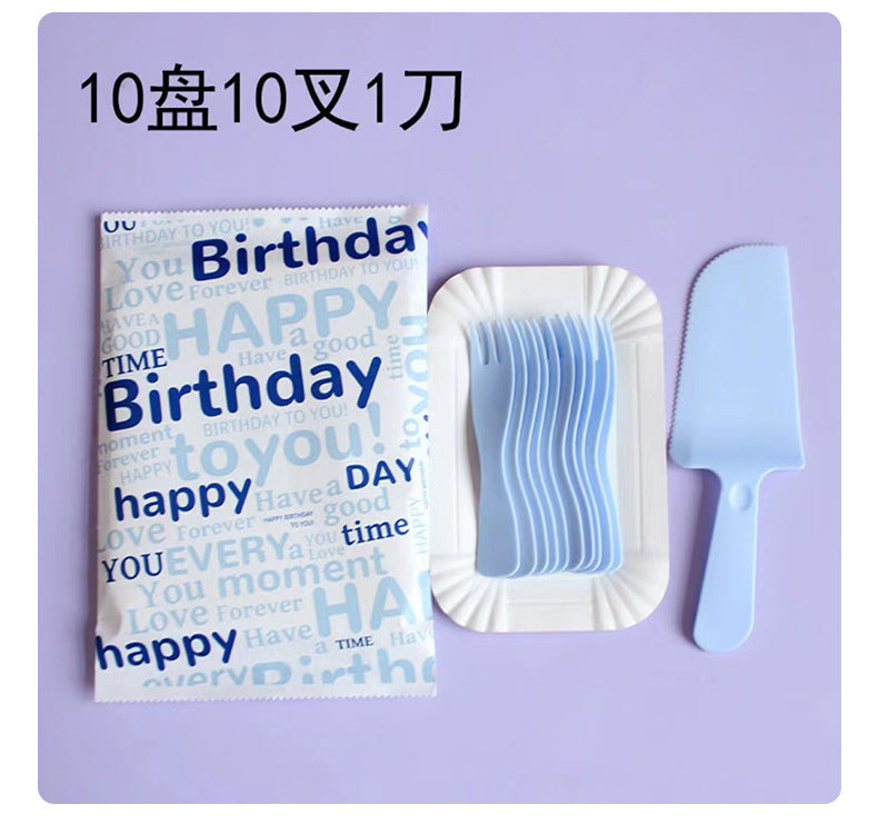 Birthday Cake Cutlery Set Bakery Disposable Cutlery Plates Food Grade Cake Shop Plastic Tableware