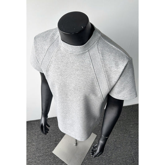 cleanfit American Style Heavyweight Deconstructed Short Sleeve Men's Summer boxy Version T T-shirt Air Layer Patchwork Gray Top
