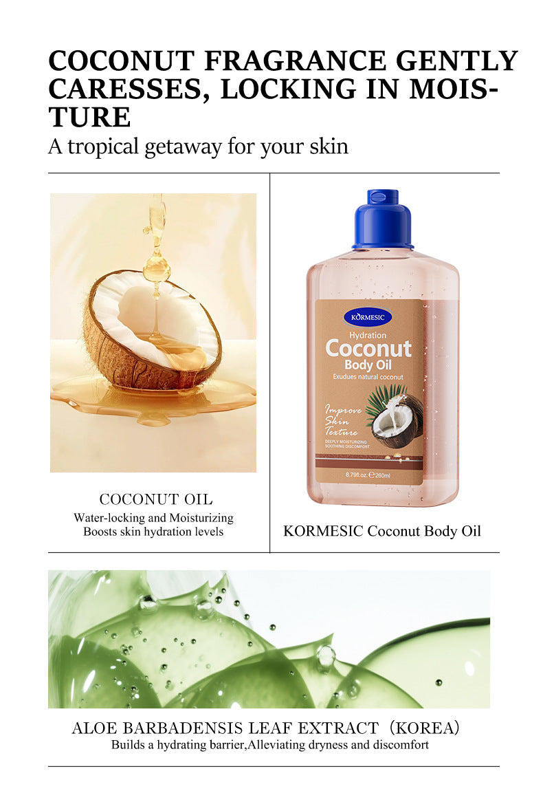 KORMESIC Full English Coconut Body Oil Body oil Massage Essential Oil260ml Cross-Border Foreign Trade Wholesale