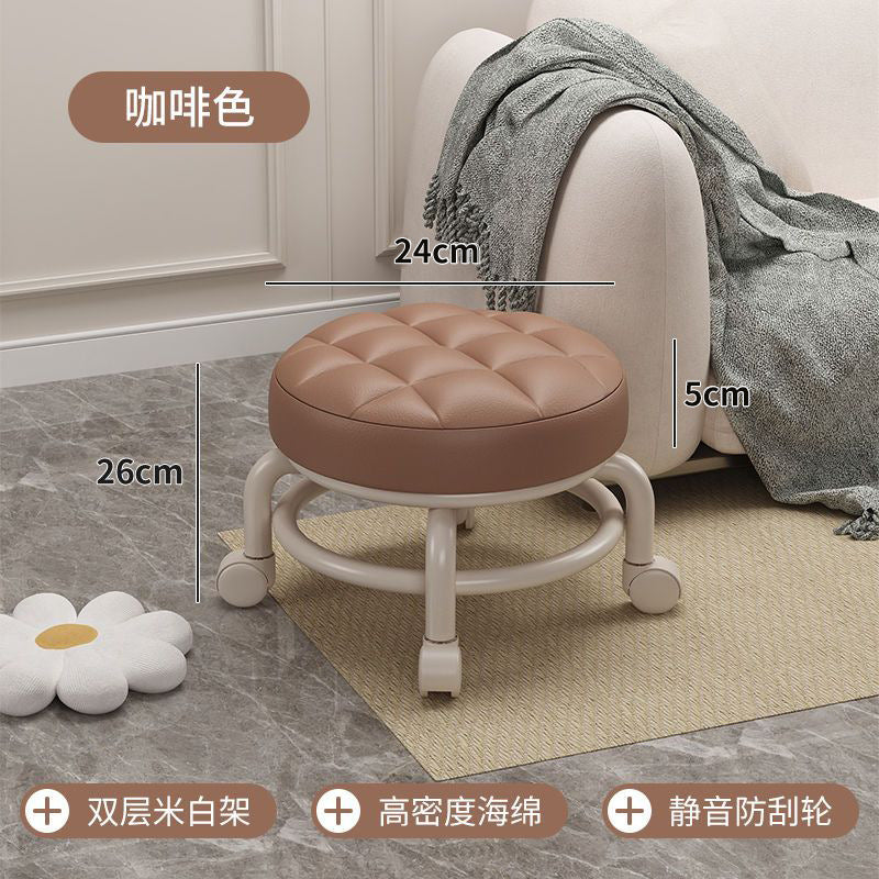 Universal Wheel Small Stool with Wheels, Low Stool for Home, Shoe Changing Stool, Living Room Children's Round Stool with Wheels, Silent Wheels