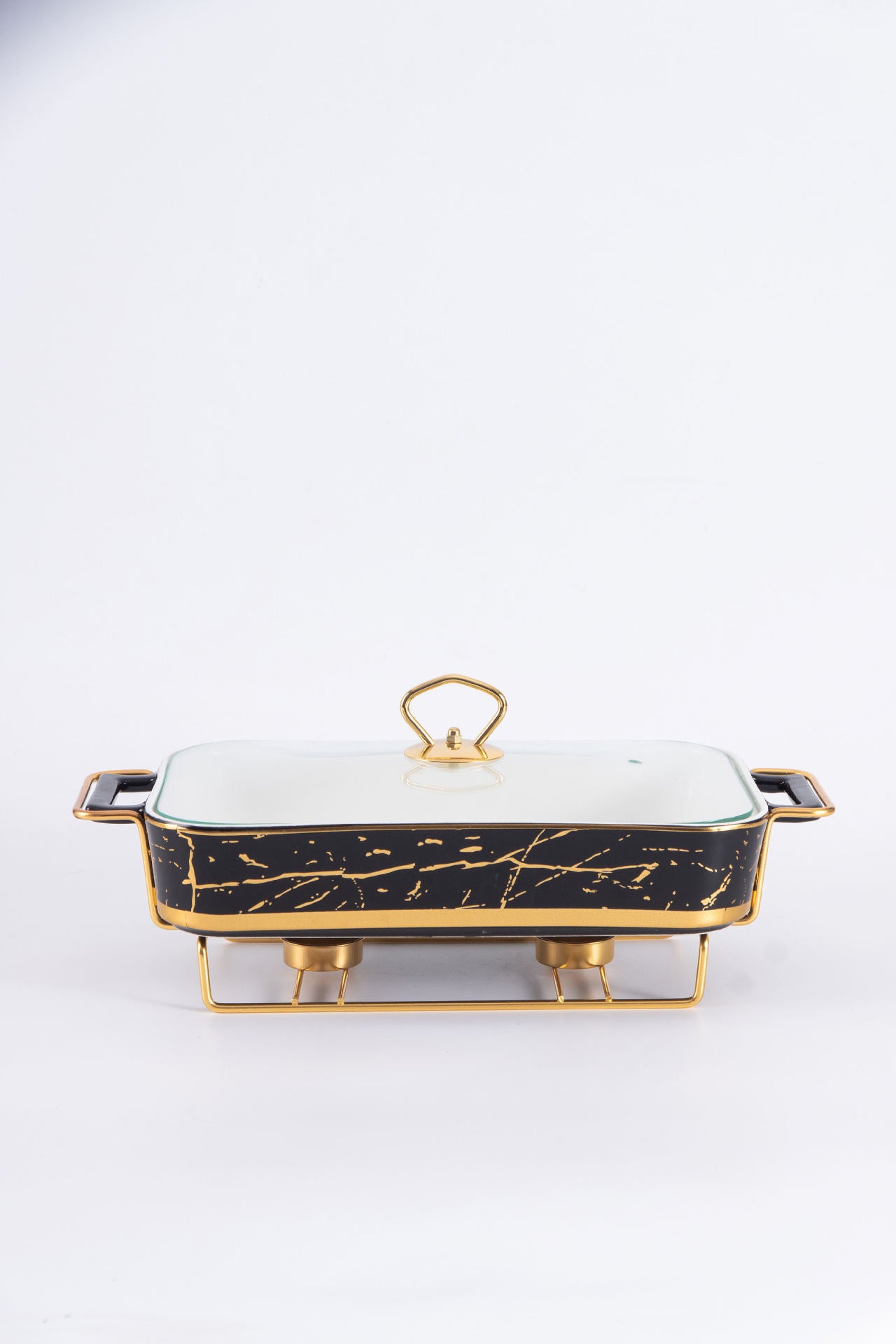 Nordic Rectangular Double Ear Ceramic Pot Baking Pan Luxury Hotel Tableware Candle Heating Creative Household Dry Pot Soup Pot