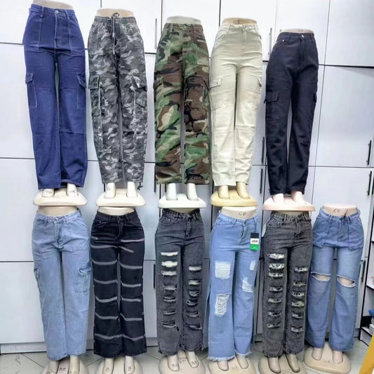 Simple pocket jeans Multi-pocket Women's Jeans Cargo Pants Wholesale cargo jeans