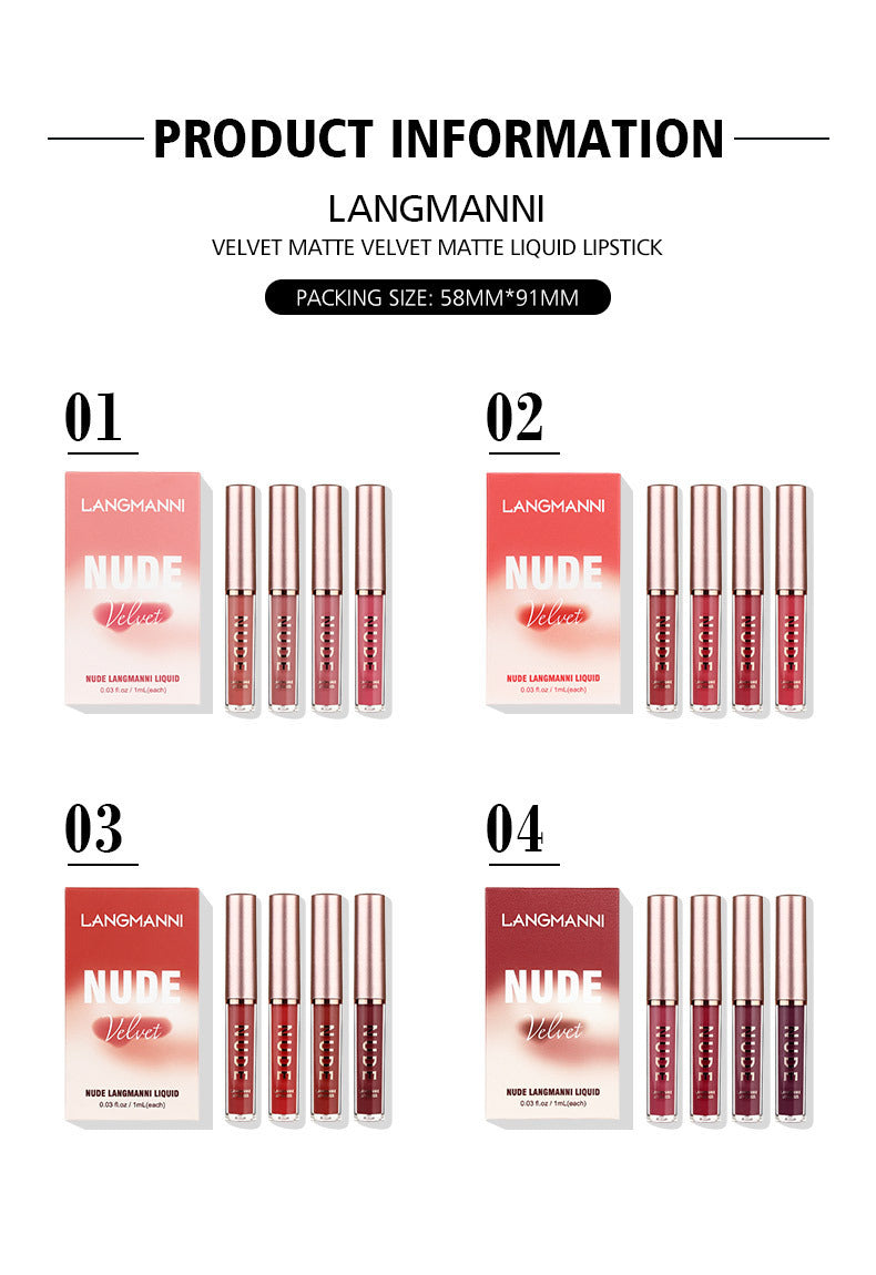 Langmanni16Lip Gloss Set Matte Velvet Four-Pack Lip Gloss Set