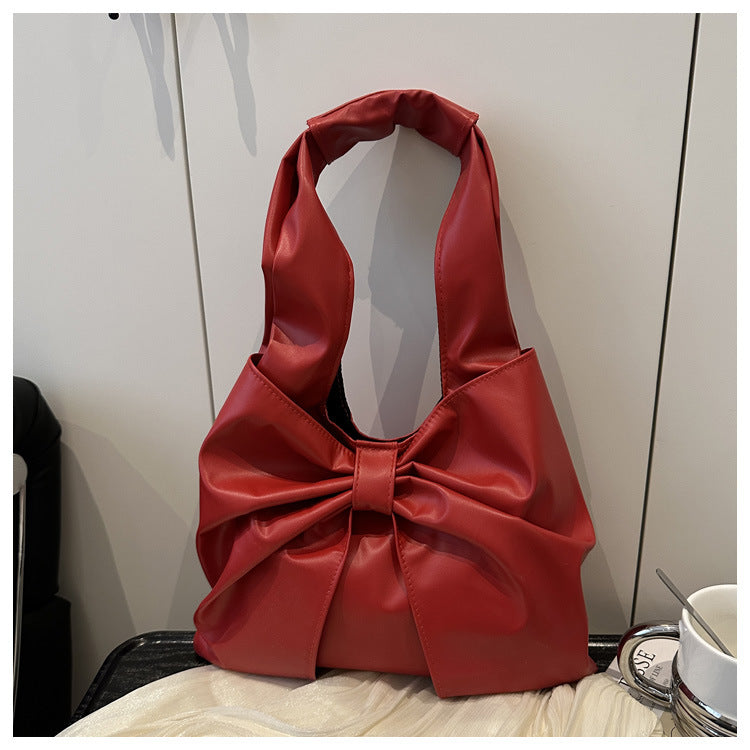 Korean Style Casual Underarm Women's Bag2025New Simple Bowknot Design Tote Bag Simple Handheld Shoulder Bag