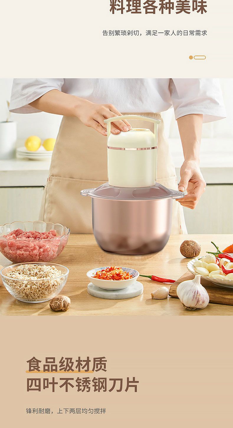 Meat Grinder Household Mixer Meat Mincer Stainless Steel Multifunctional Electric Food Processor Garlic Mincer Vegetable Chopper Cross-Border