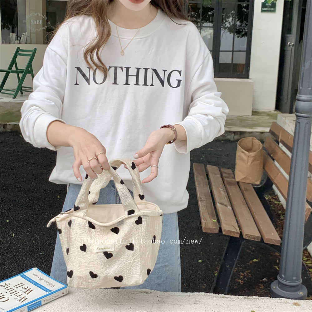 Little White Rabbit Desk New Textured Heart Canvas Single Shoulder Vest Bag Large Capacity Handbag for Women Underarm Small Win Shuo
