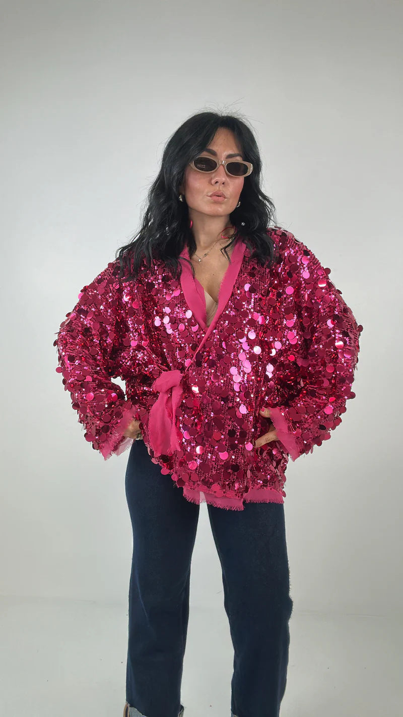 GY26109Fashion Sequin Patchwork Jacket
