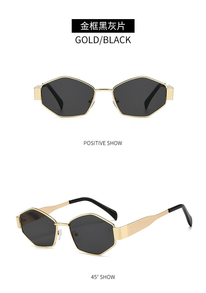 Cross-Border New Diamond-Shaped Glasses Arc de Triomphe Fashion Internet Celebrity Sunglasses Metal Small Frame Polygonal Sunshade Sunglasses