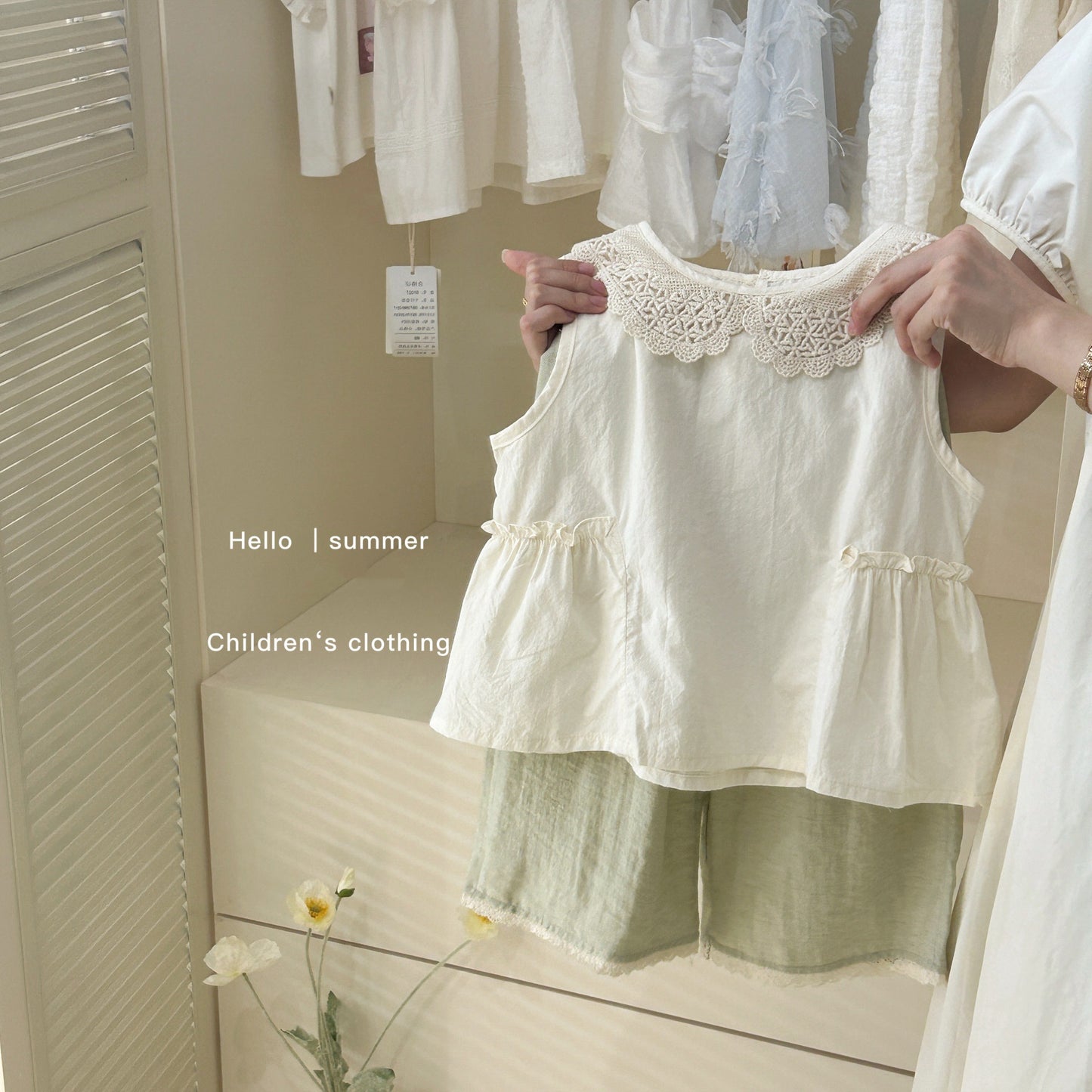 Girls retro Cotton and Linen Vest Set Summer Clothes2025New Korean Style Children's Sleeveless Doll Shirt Wide Leg Pants for Kids