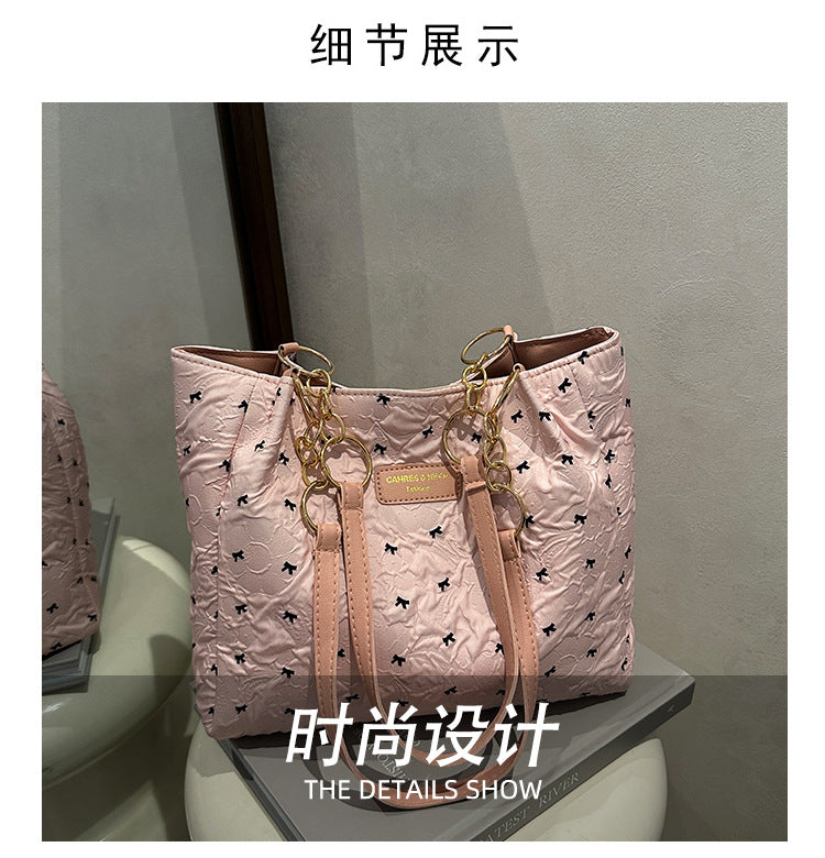 2025Trendy Fashion Bowknot Pleated Large Capacity New Casual Simple Commuter Single Shoulder Crossbody Underarm Bag for Women