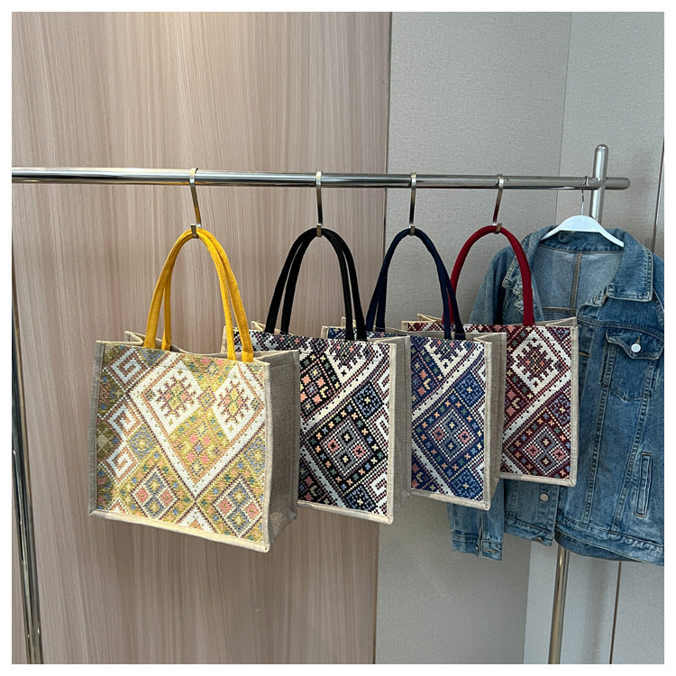 Large Capacity Commuter Bag Women2023New Fashion Single Shoulder Tote Bag Ethnic Style Student Handbag Class Bag Trendy