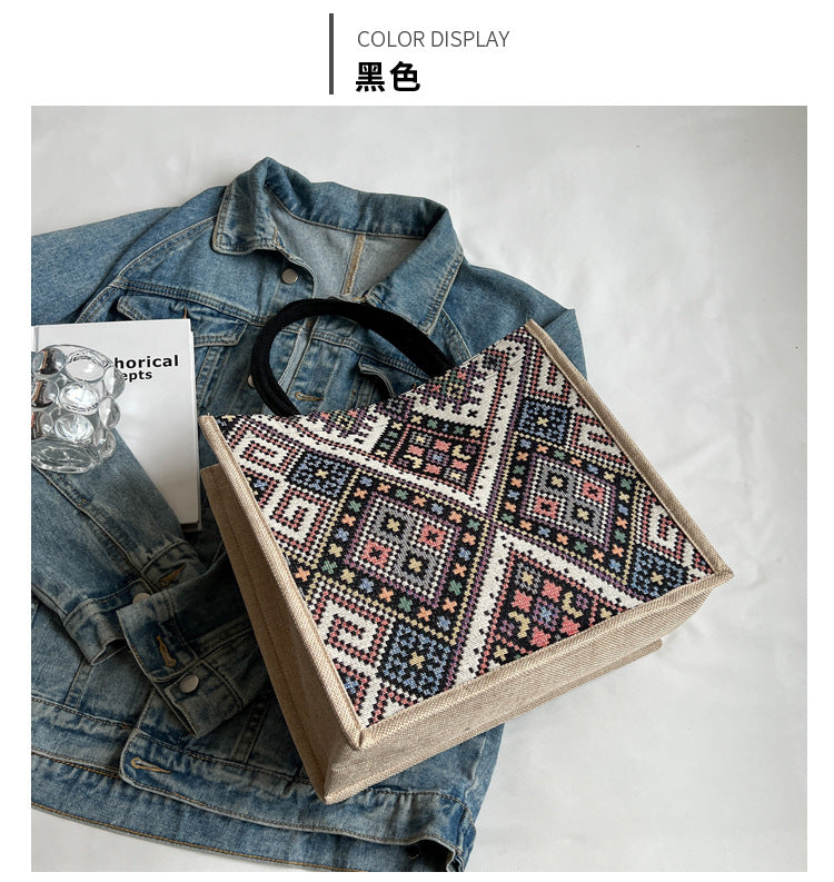 Large Capacity Commuter Bag Women2023New Fashion Single Shoulder Tote Bag Ethnic Style Student Handbag Class Bag Trendy