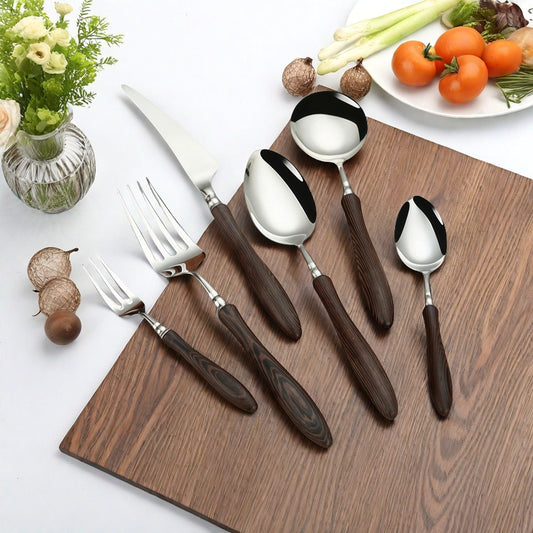 304Stainless Steel Knife Fork Spoon Chicken Wing Wood Handle Knife Fork Spoon Vintage Western Cutlery Hotel Steak Knife Fork Spoon