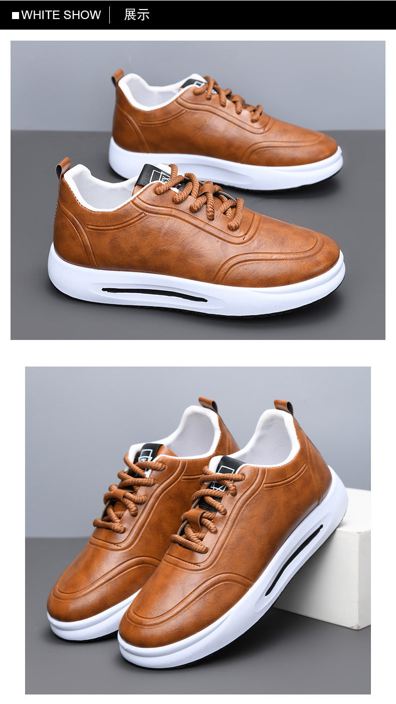 Men's Lace-up PU Waterproof Casual Leather Shoes Solid Color Shallow Mouth Soft Sole Soft Surface Low-top Men's Single Shoes Business Shoes