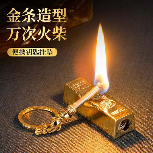 10,000 Matches Lighter Kerosene Outdoor Portable Keychain Gold Bar Shape Cigarette Lighter Men's Gift