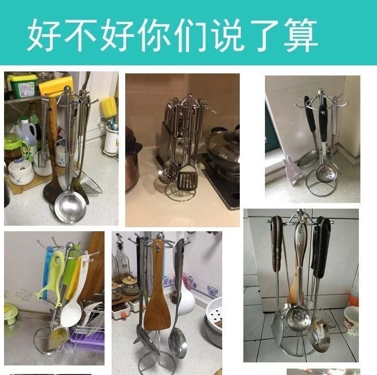 Kitchen Storage Rack Utensil Holder Spatula Spoon Hanging Rack Pot Spatula Holder Soup Spoon Spatula Draining Rack Household Hook Rack Floor-standing
