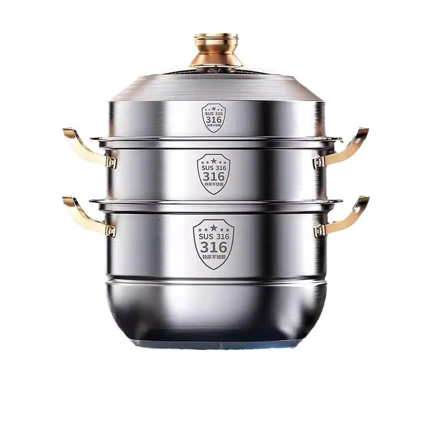 【Same Low Price】Steamer316Stainless Steel Household Food Grade304Thickened Soup Pot for Steaming Buns, Double Layer, Three or Four Layers, Compatible with Induction Cookers