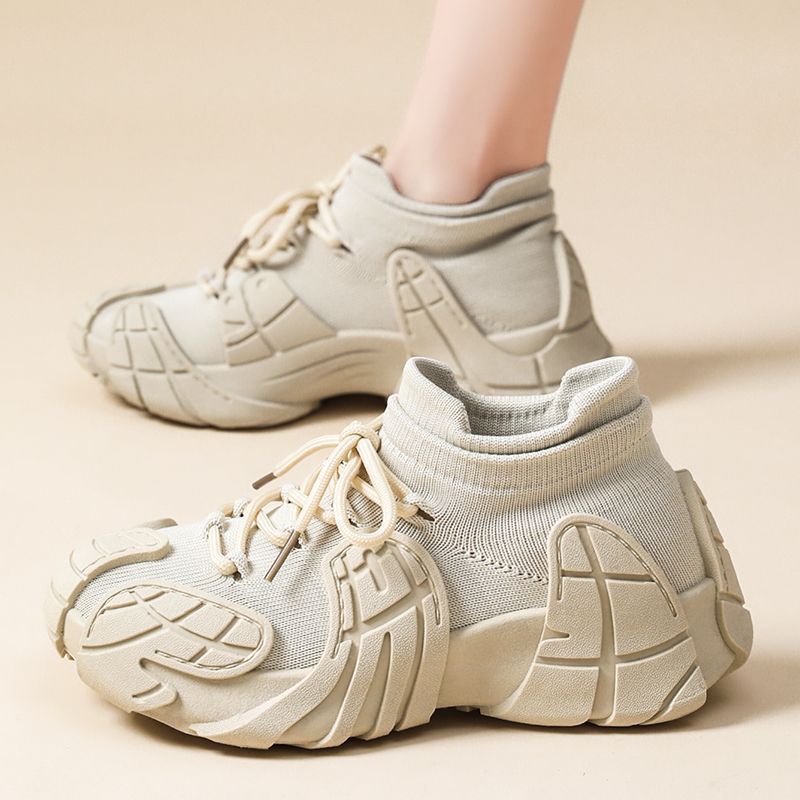 Women's Shoes Spring and Autumn Thick-Soled Dad Shoes Breathable Flyknit Sock Sneakers Women's Octopus Casual Shoes Height-Increasing Shoes