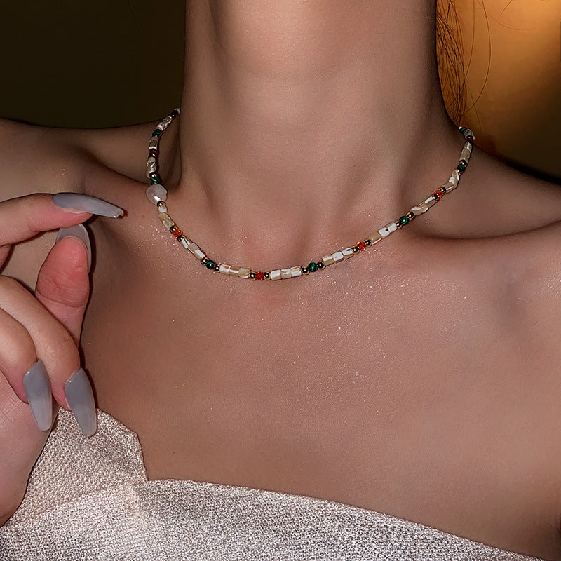 Baroque Freshwater Pearl Necklace Simple Elegant Colorful Beaded Collarbone Chain Niche Light Luxury High-End Sense Necklace for Women