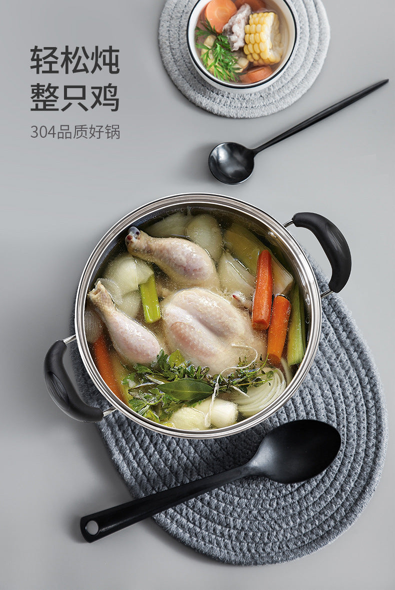 304Stainless Steel Soup Pot for Home Use, Non-Coated Instant Noodle Pot, Double Ear Small Pot, Steamer, Special for Gas and Induction Cookers