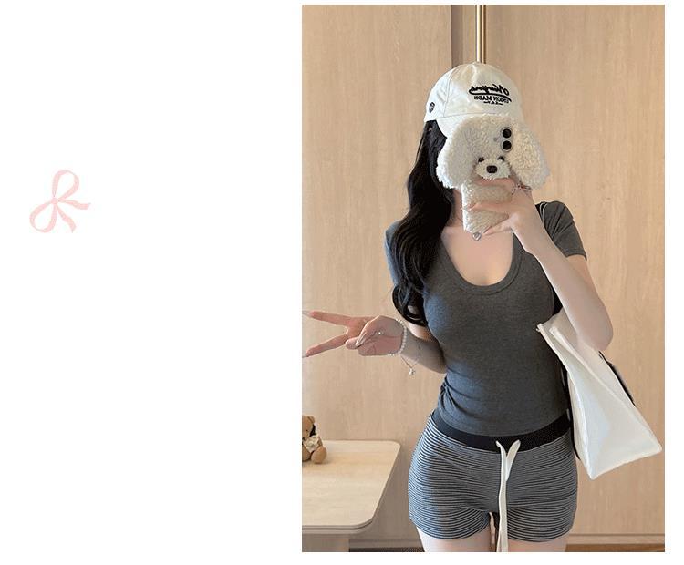 White u Pure Desire Slim Fit Tight Shoulder Short Sleeve t Women's Summer Shirt with Chest Pads Lace Hollow Out Hot Girl Short Top Black