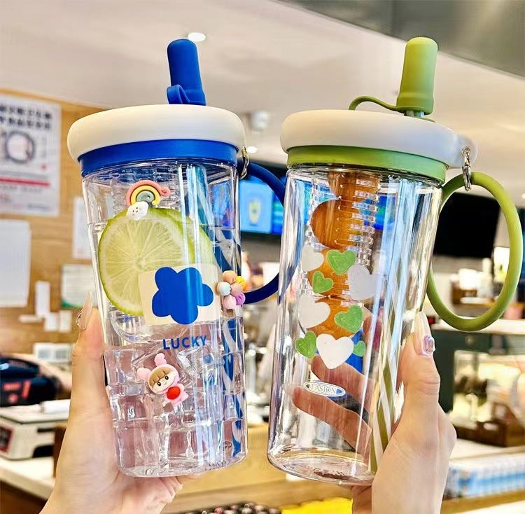 Water Cup for Girls, High Aesthetic Summer Cute Portable Ultra-light Self-contained New Style with Tea Infuser, Internet Celebrity Straw Space Cup