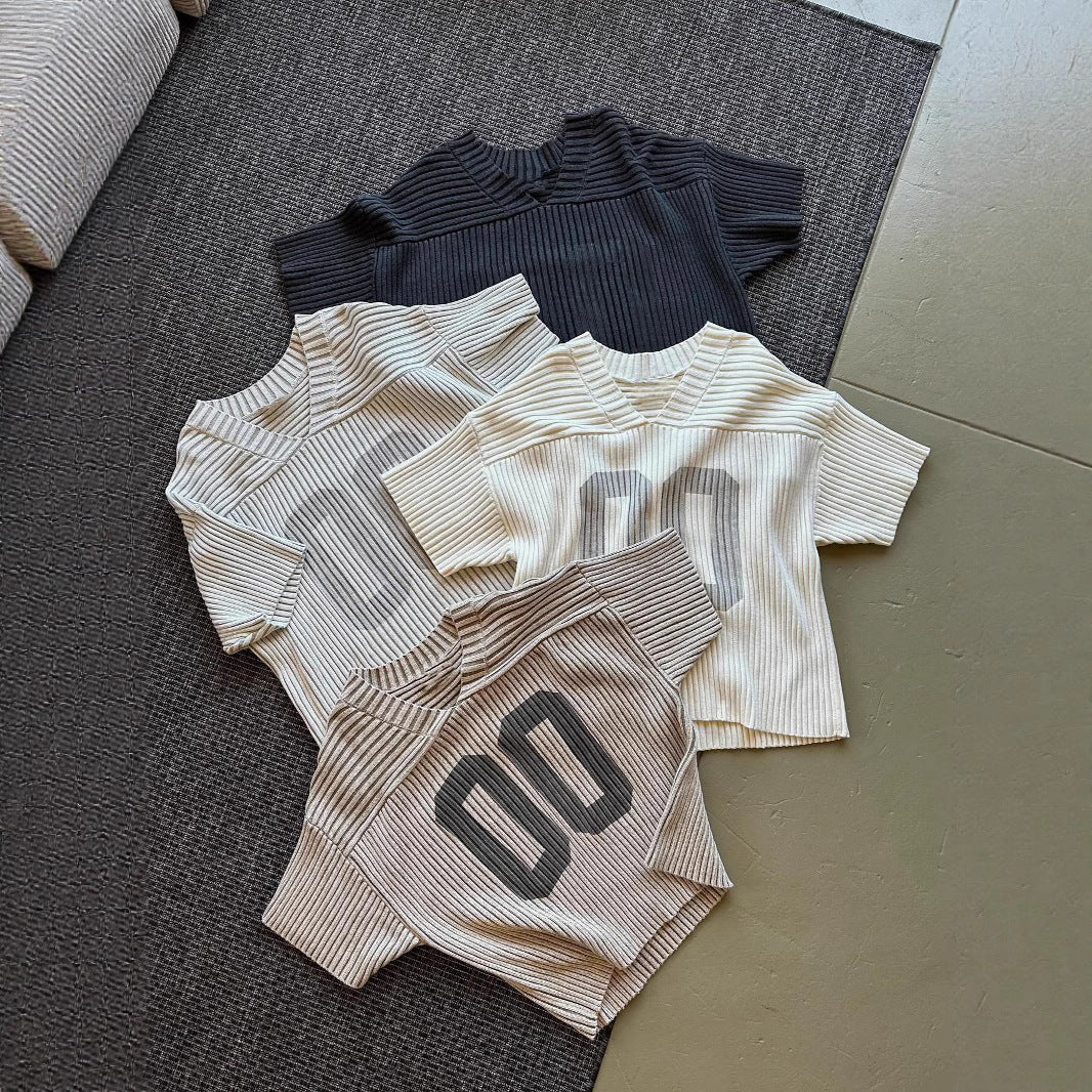 European and American Cross-Border Summer New Style Personalized Digital Print Loose Vertical Striped Top T T-shirt and Shorts Two-Piece Set