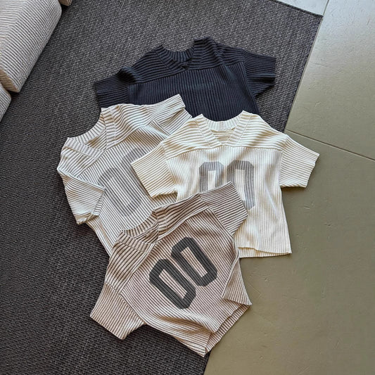 European and American Cross-Border Summer New Style Personalized Digital Print Loose Vertical Striped Top T T-shirt and Shorts Two-Piece Set